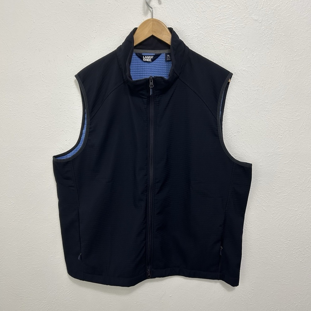 Lands End m Soft Shell Vest Jacket Navy Blue Two-Way Zipper Men's Sie XL Casual